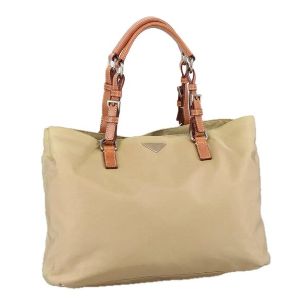 PRADA Tote Bag Nylon Beige Silver Auth 105105 - Picture 1 of 15